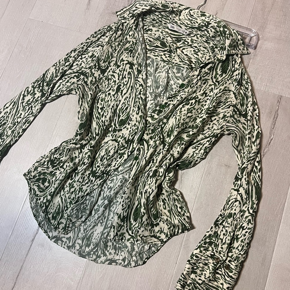 Zara Green Patterned Women's Blouse